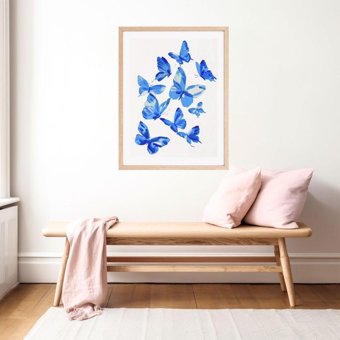 Blue Butterfly Painting Insect Art Print Girly Tween Wall Decor Colorful Animal Watercolor Kids Room - Image 2