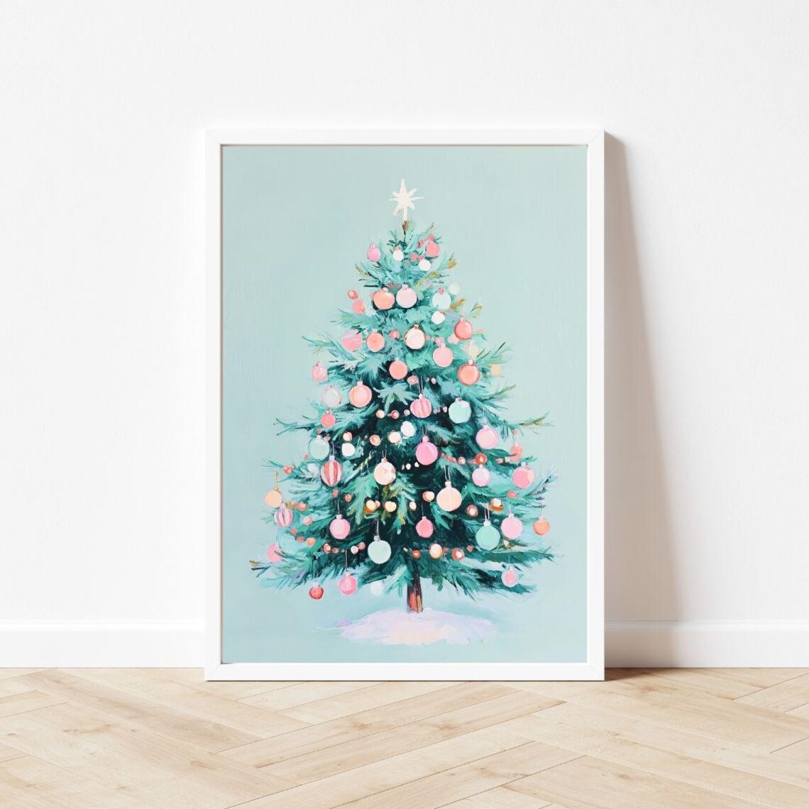 Retro Pastel Christmas Tree Art Print, Vintage Holiday - Image 3