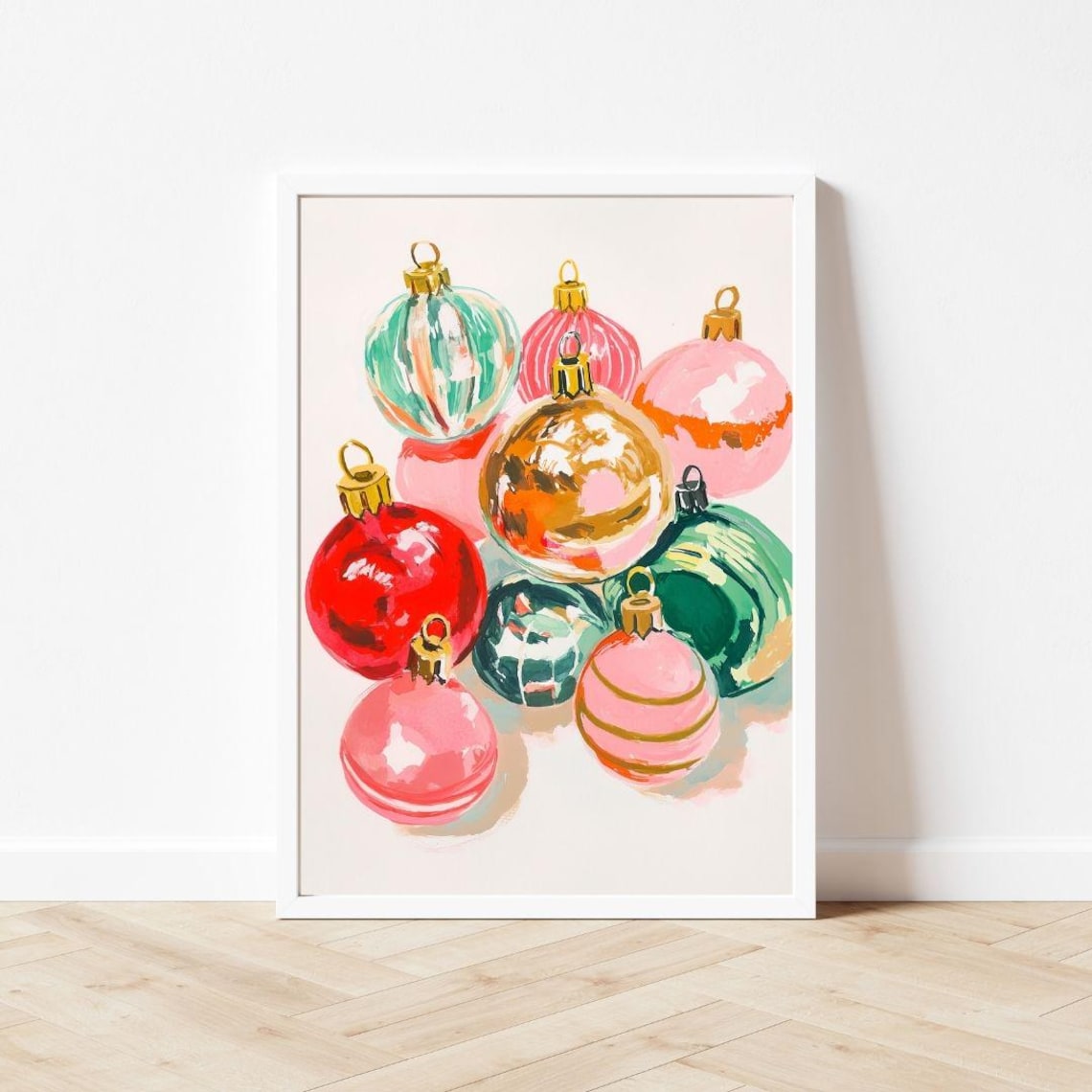 Vintage Christmas Ornaments Cluster Pink Festive Holiday Poster - Image 3