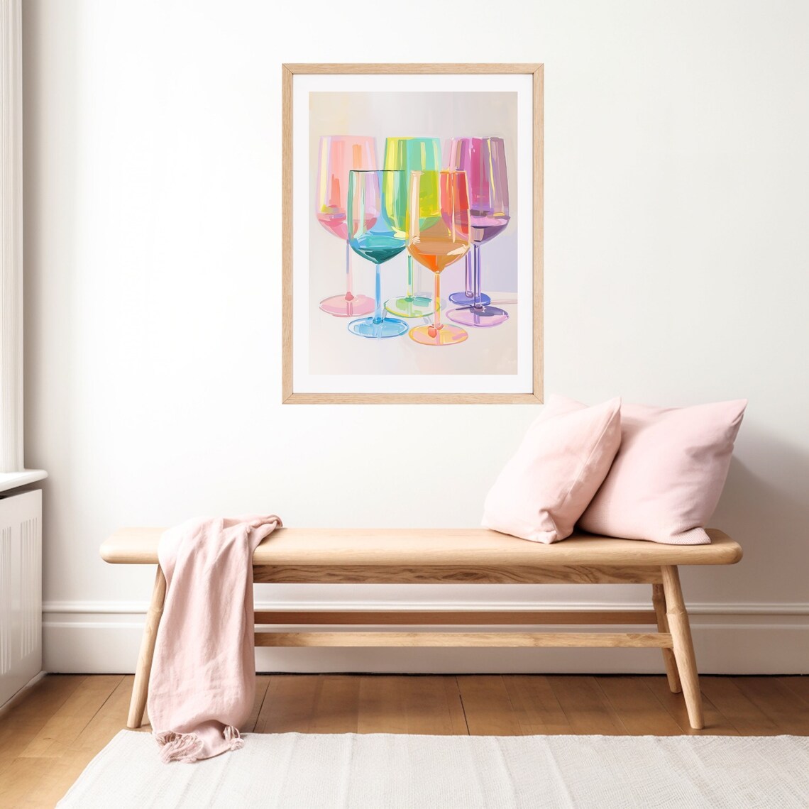 Colorful Wine Glasses Painting, Rainbow Bar Cart Art Print - Image 2
