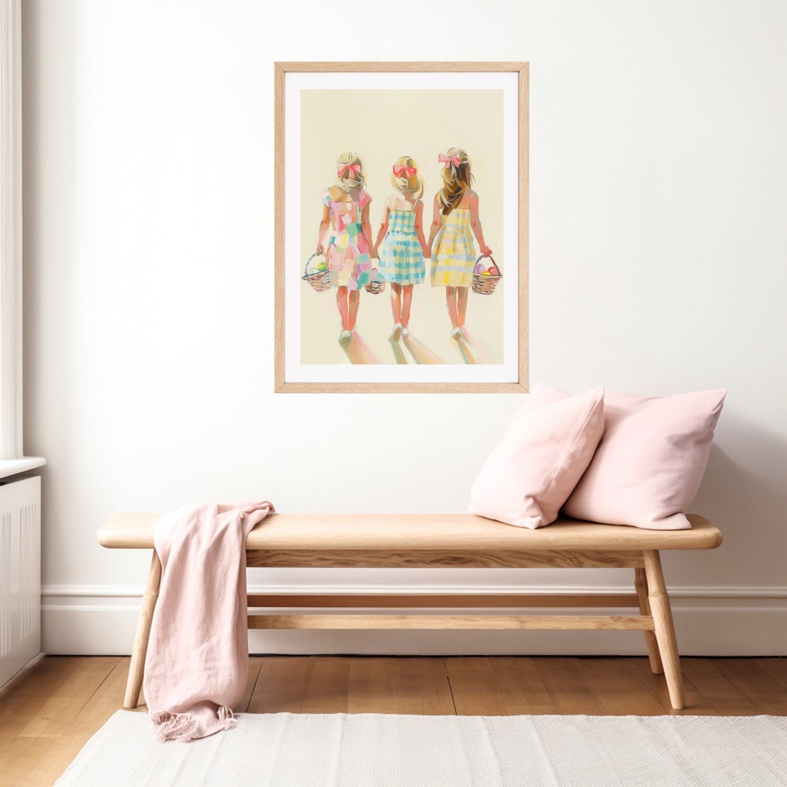 Three Girls Holding Easter Baskets Walking Spring Painting Poster - Image 2