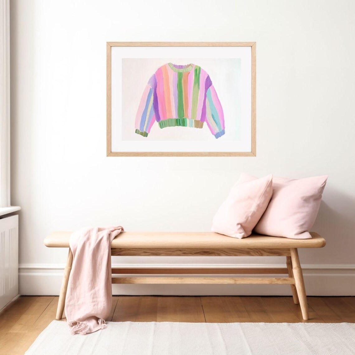 Pastel Rainbow Striped Knit Sweater Cute Fashion Art Wall Poster - Image 2
