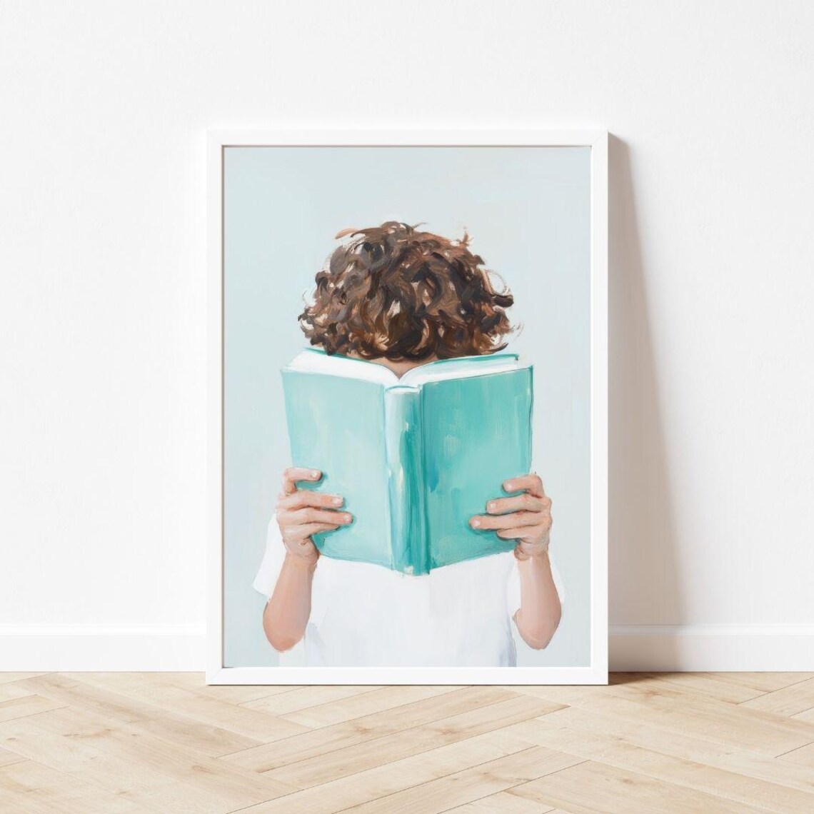 Curly Haired Boy Reading, Pastel Book Nook Wall Art Print - Image 3