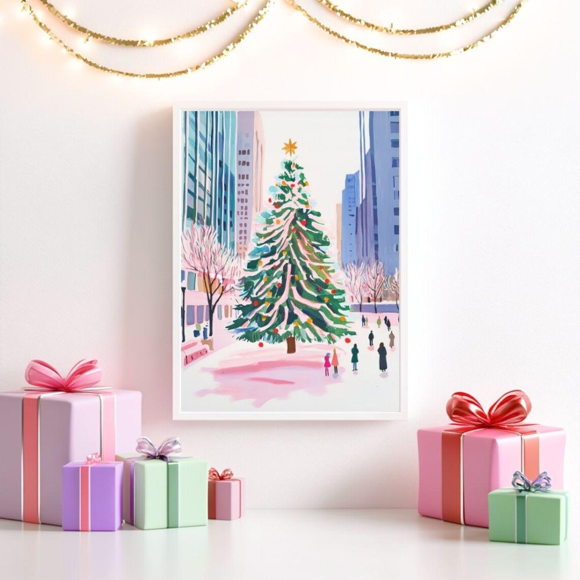 Rockefeller Christmas Tree Watercolor Art Print, NYC - Image 2