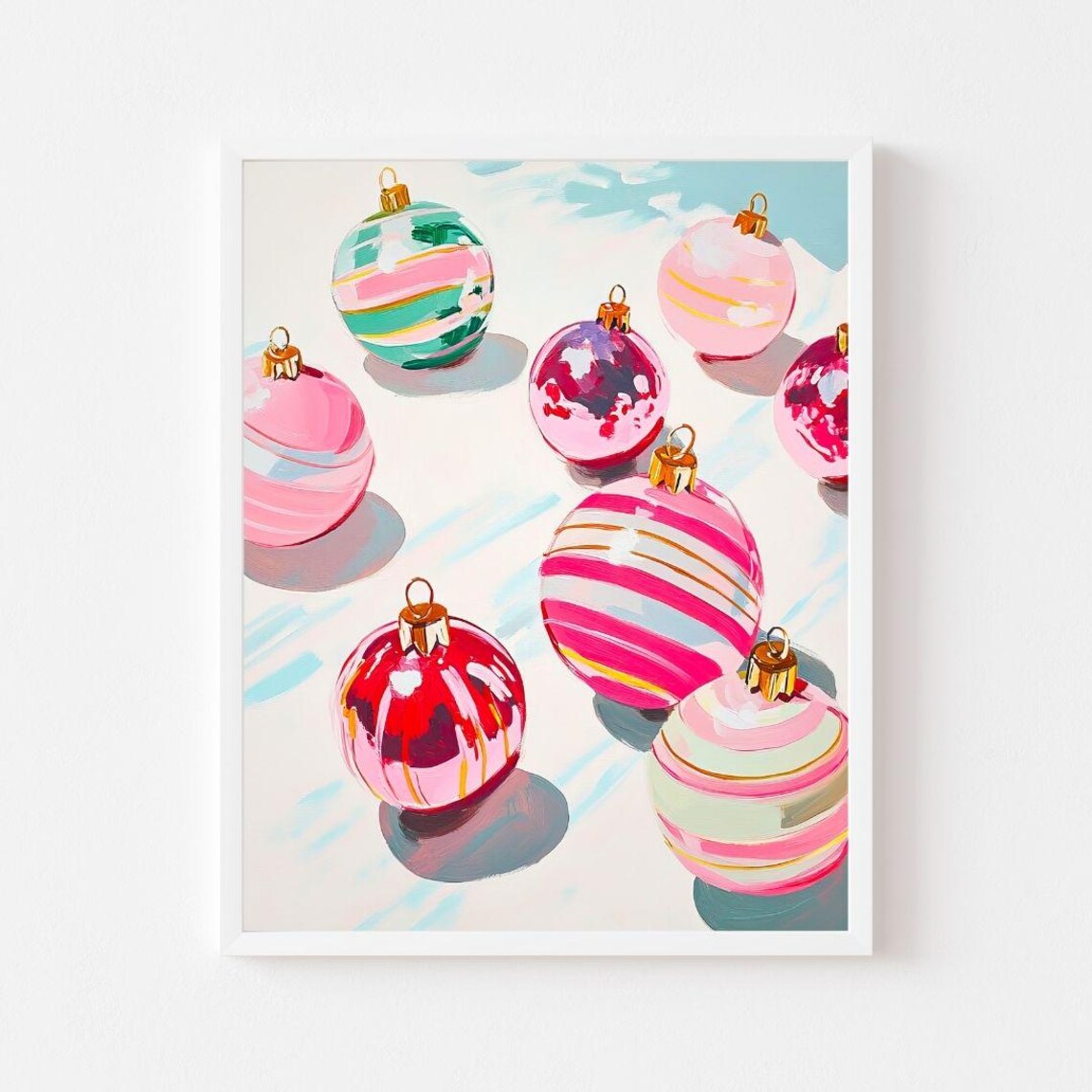 Candy Striped Christmas Ornaments Pastel Bright Holiday Poster
