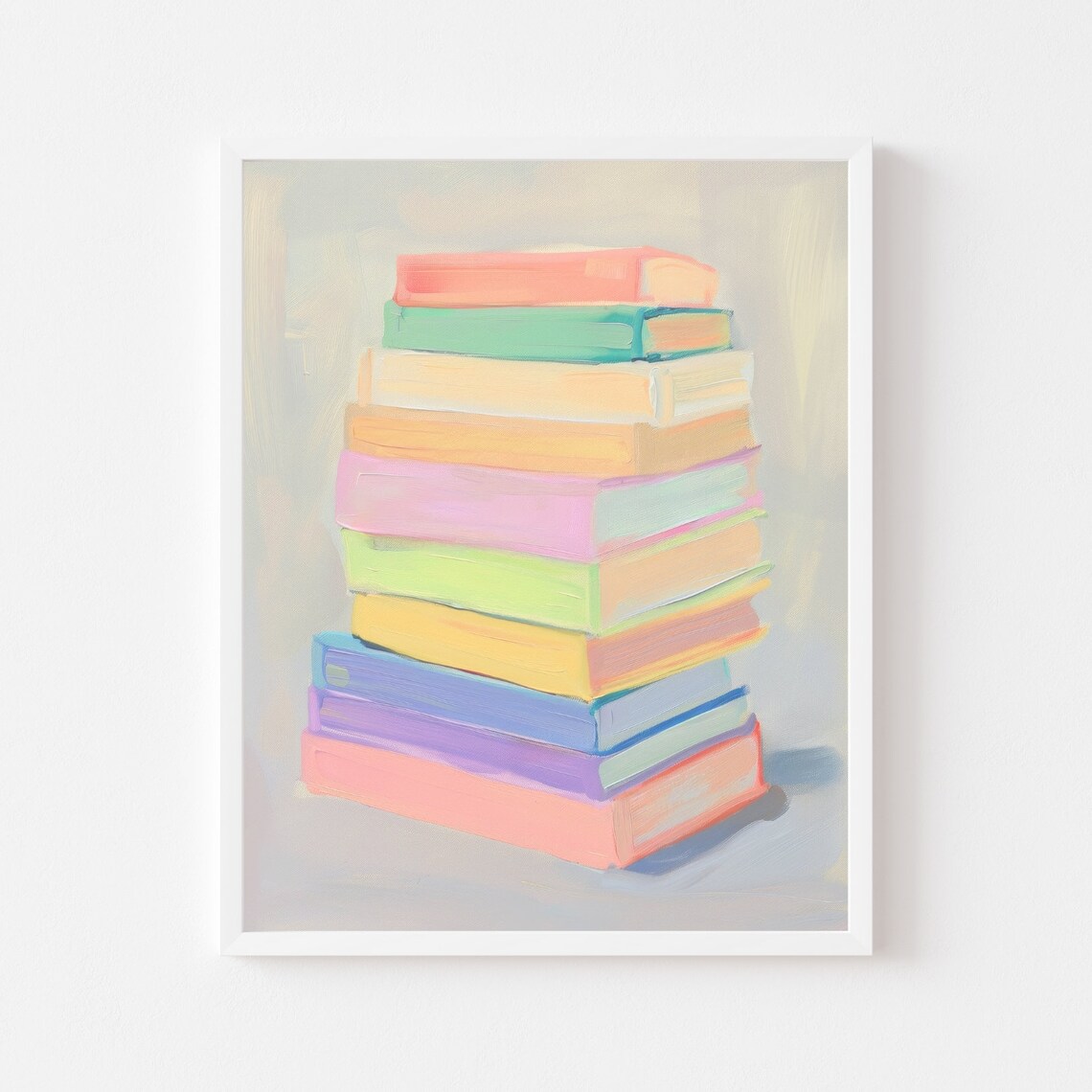 Rainbow Book Stack Painting, Reading Nook Art Print