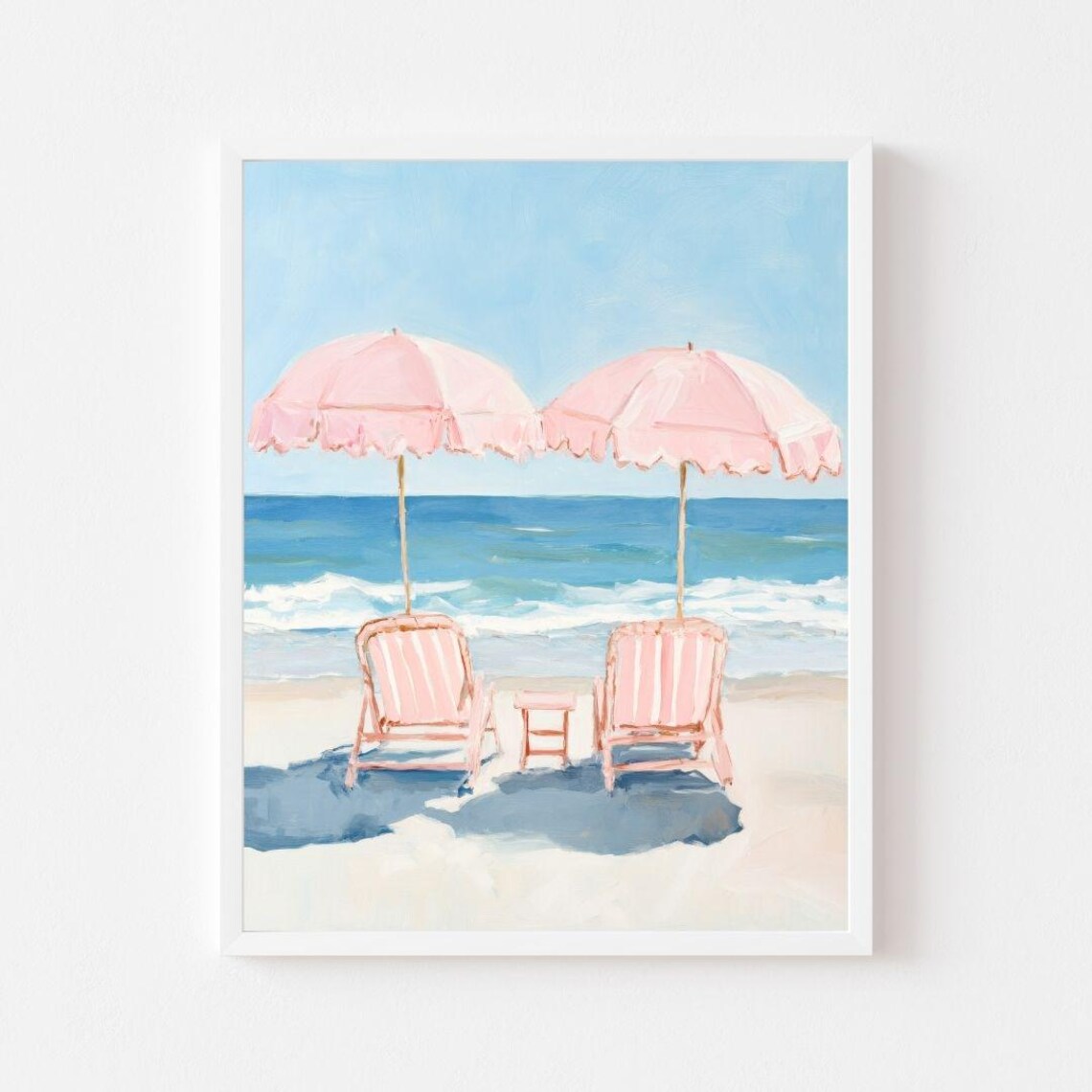 Pink Beach Umbrellas And Chairs, Preppy Coastal Poster