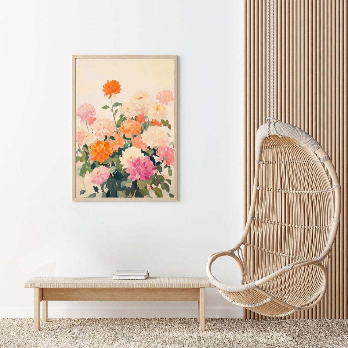 Pastel Dahlia Bouquet Cream Orange Autumn Vintage Floral Poster - Image 2