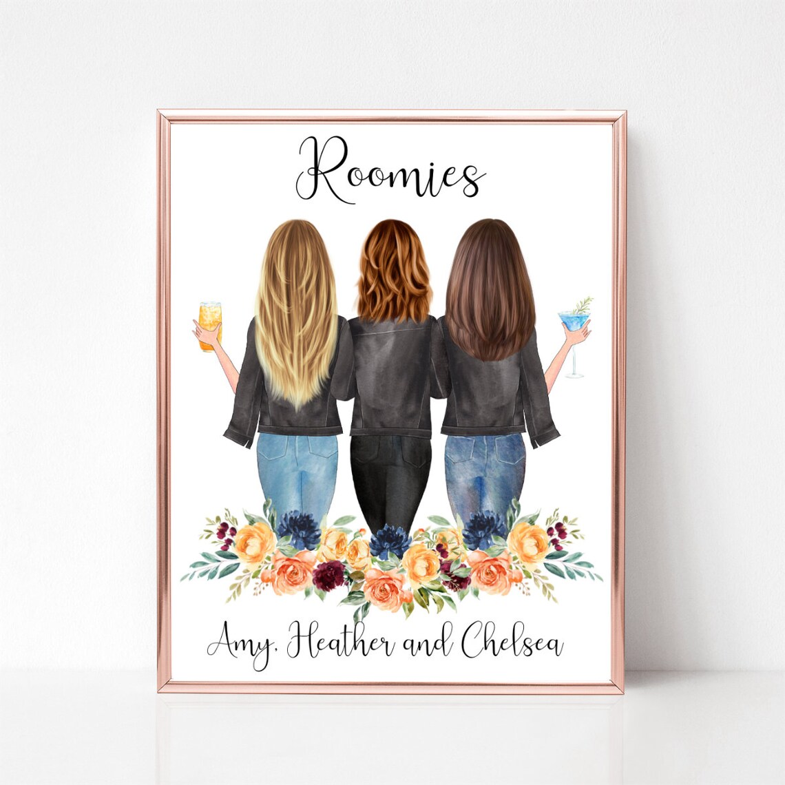 Roomies Three Friends Floral Wreath Best Friends Dorm Gift Poster - Image 3