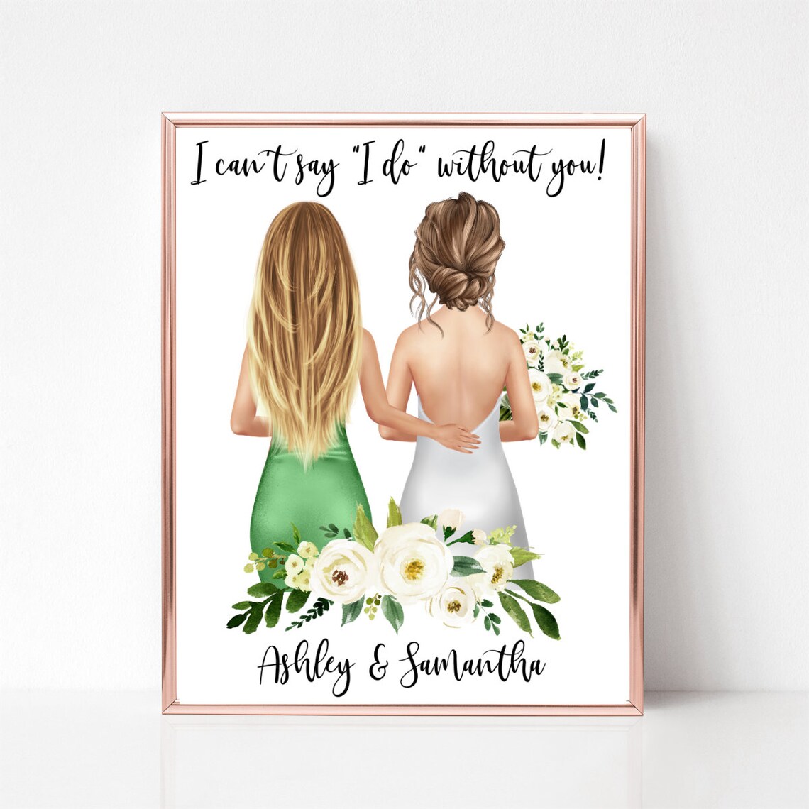 Maid Of Honor Proposal Bride And Friend In Green Dress Floral Poster
