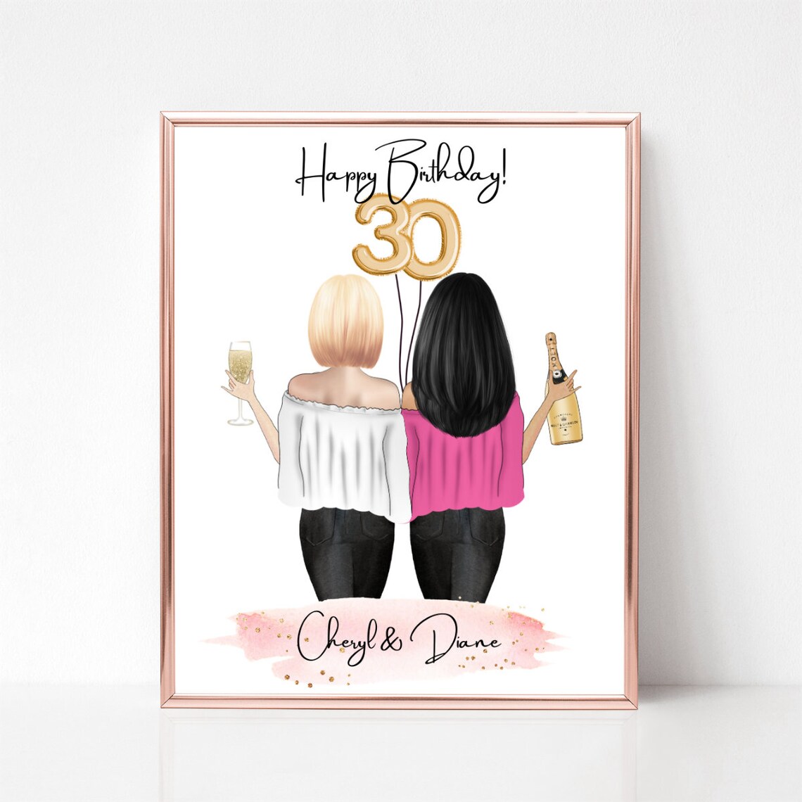 30th Birthday Gift Best Friends Birthday Portrait Birthday Gift From Sister Mother Daughter Print Happy 30th Print Birthday Picture