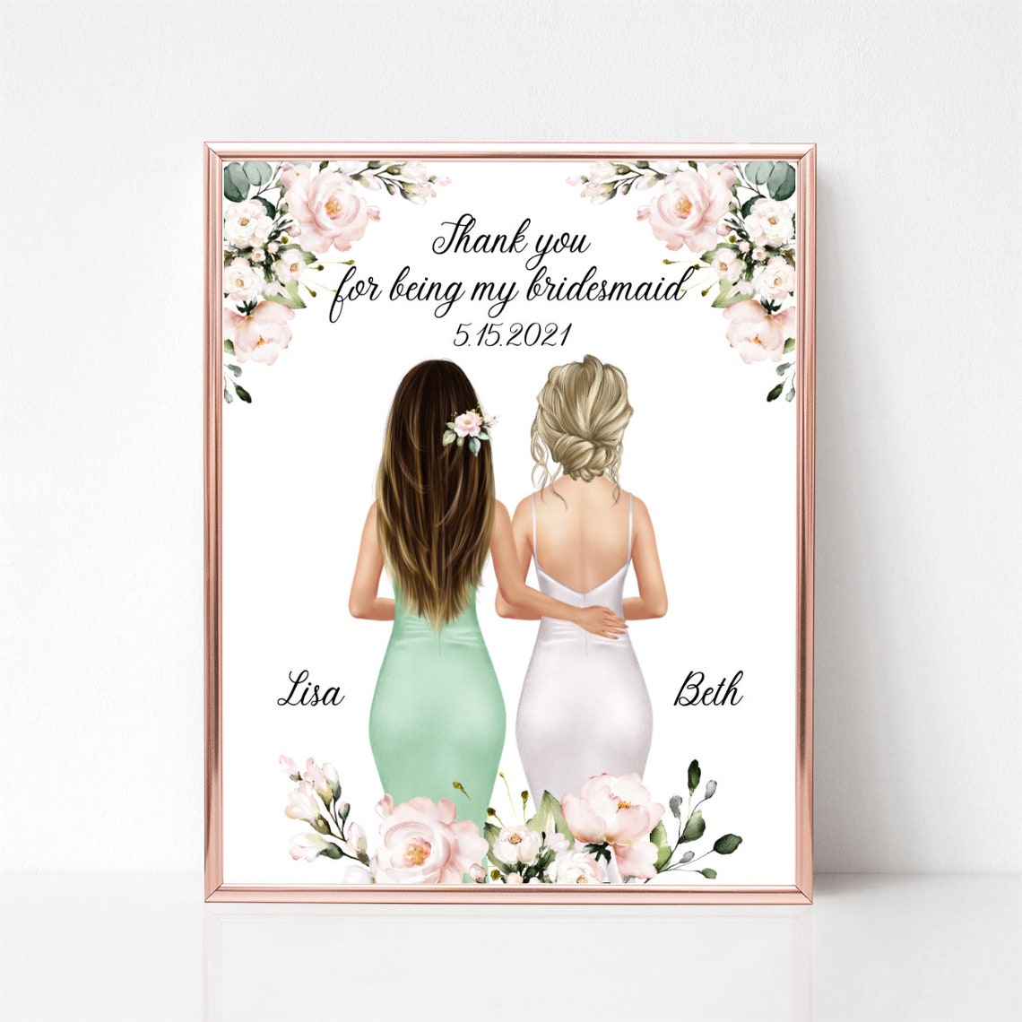 Thank You for Being My Bridesmaid Custom Floral Wedding Poster Art