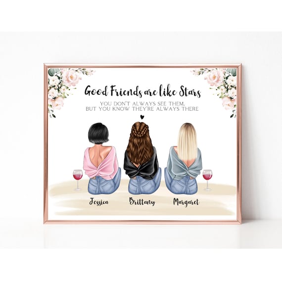 Three Friends With Wine Glasses Good Friends Are Like Stars Quote Poster