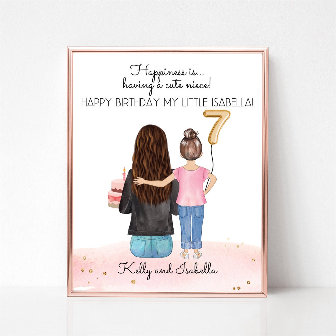 Aunt and Niece 5th Birthday Balloon Custom Portrait Gift Poster - Image 2