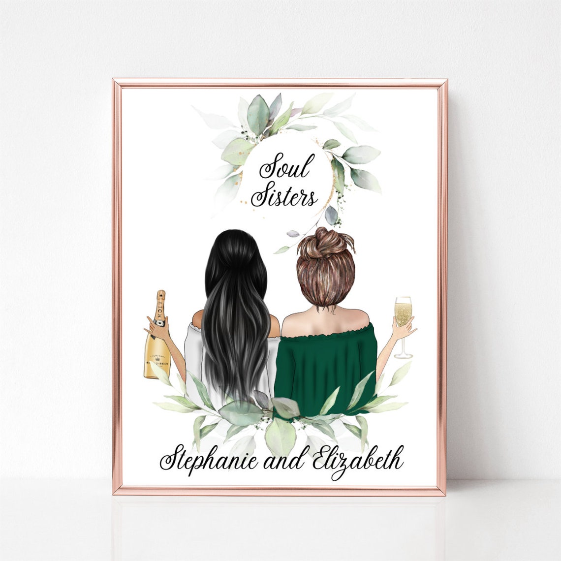 Soul Sisters Best Friends With Wine Glasses Custom Name Poster - Image 2