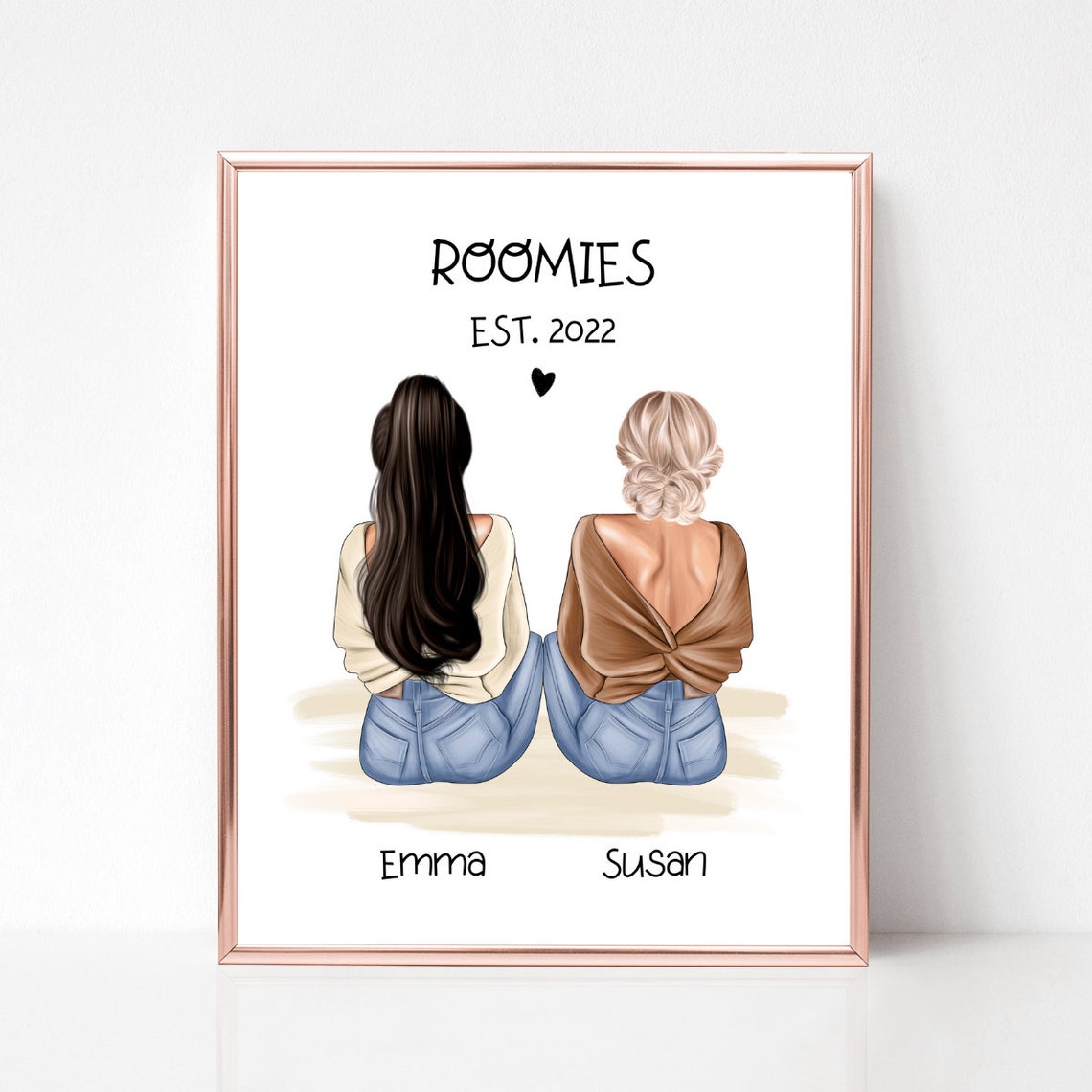 Roomies Est 2022 Custom Portrait Two Friends Personalized Gift Poster - Image 3
