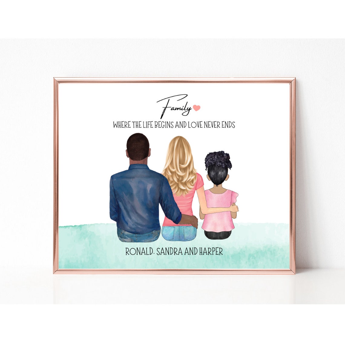 Our Family Portrait Dad Mom Daughter and Dog Custom Gift Poster - Image 2