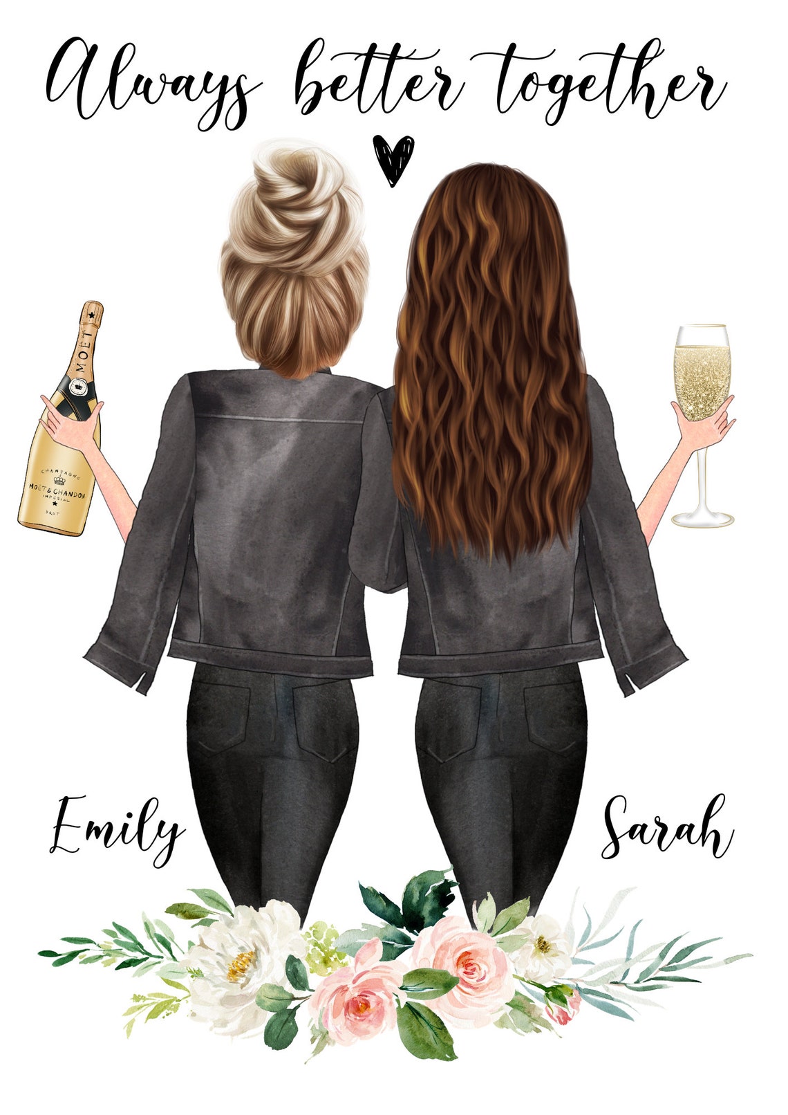 Always Better Together Champagne Best Friends Quote Wall Poster - Image 2