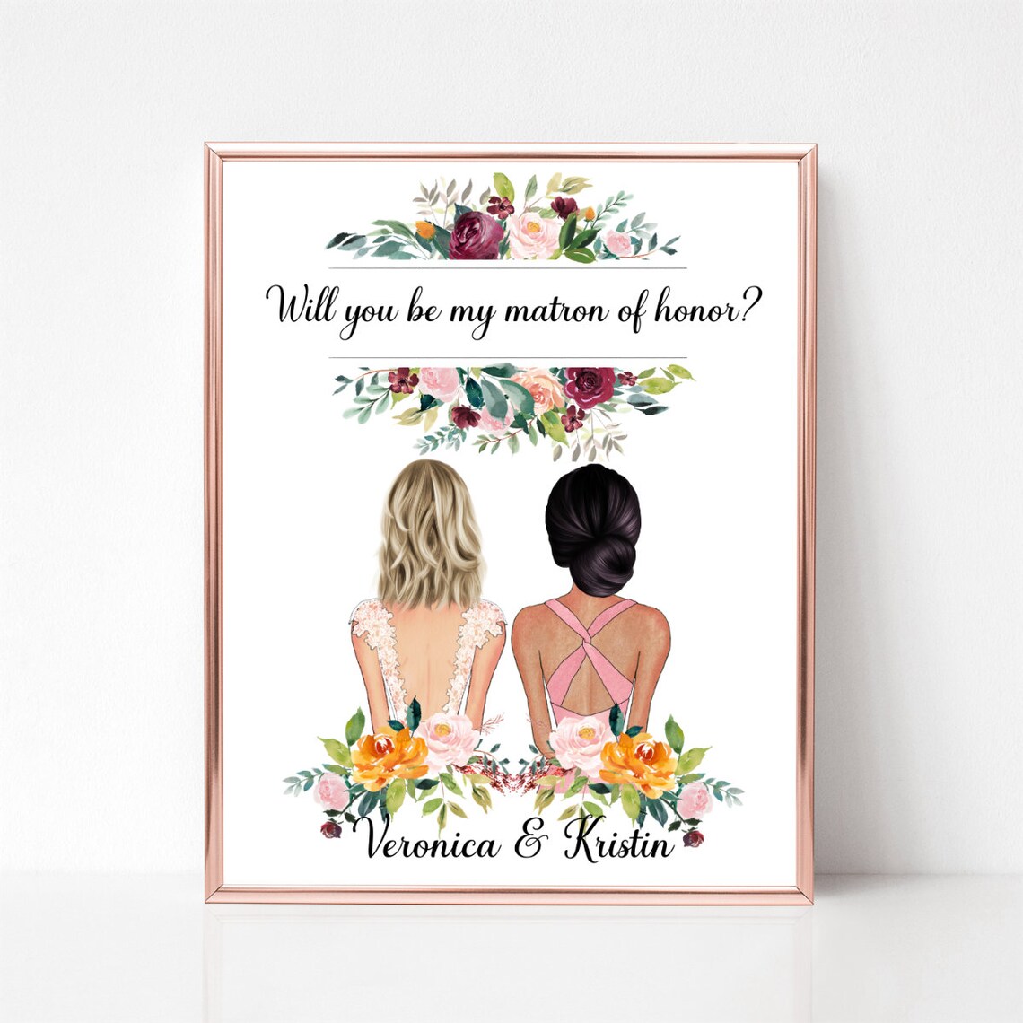 Will You Be My Bridesmaid Custom Portrait Floral Proposal Gift Poster - Image 2