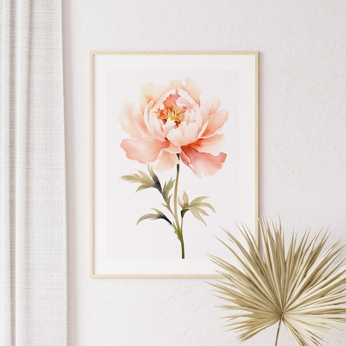 Peach Peony Single Bloom Soft Watercolor Delicate Floral Art Poster - Image 5