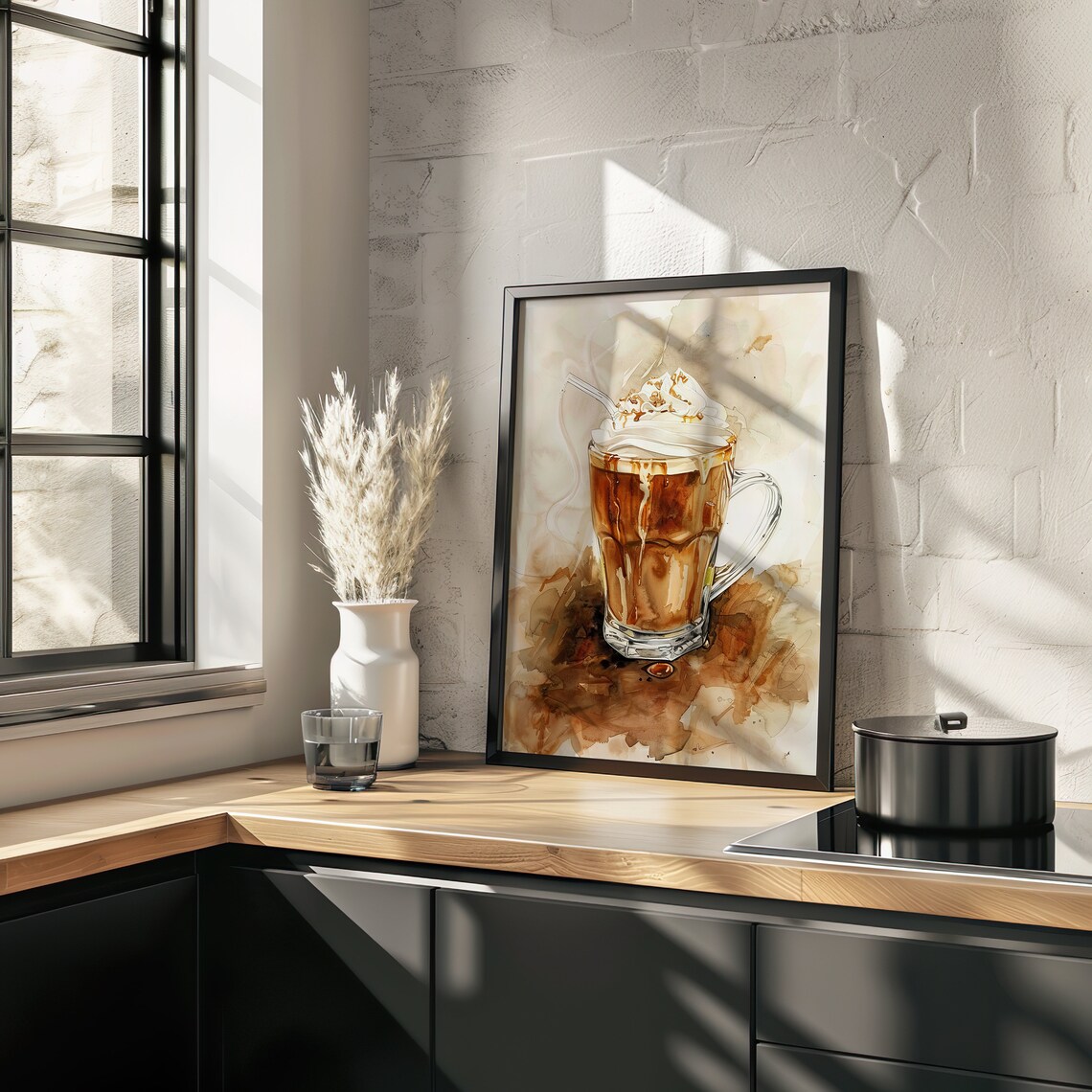 Caramel Latte Glass Watercolor Iced Coffee Dessert Scene Poster - Image 3