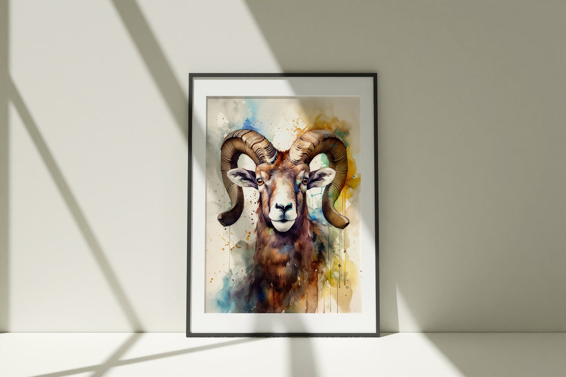 Bighorn Sheep Ram Watercolor Wildlife Portrait Rustic Art Poster - Image 3