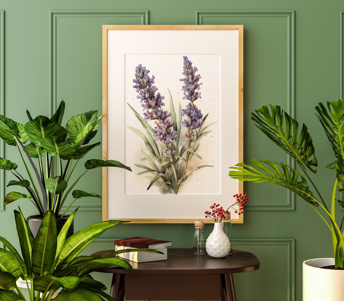 Lavender Stems Watercolor Detailed Purple Spikes Herbal Botanical Art Poster - Image 4