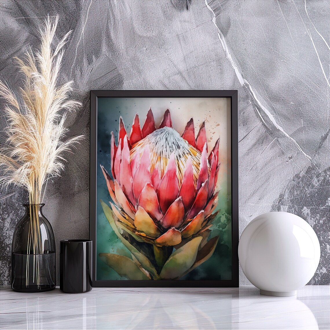 Watercolor King Protea Art Print, Minimalist Decor - Image 5