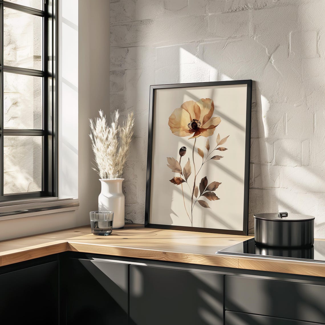 Beige Anemone Flower Watercolor Minimalist Neutral Decor Art Poster - Image 3