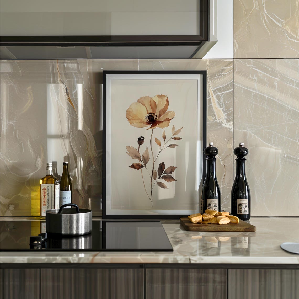 Beige Anemone Flower Watercolor Minimalist Neutral Decor Art Poster - Image 2