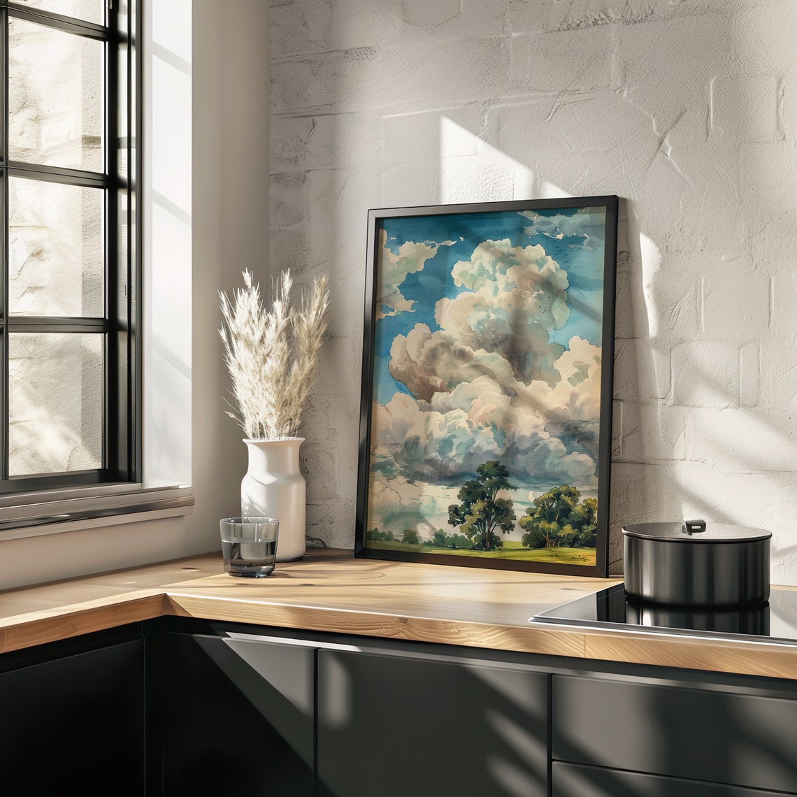 Dramatic Clouds Watercolor Sky Landscape Nature Scene Poster - Image 3