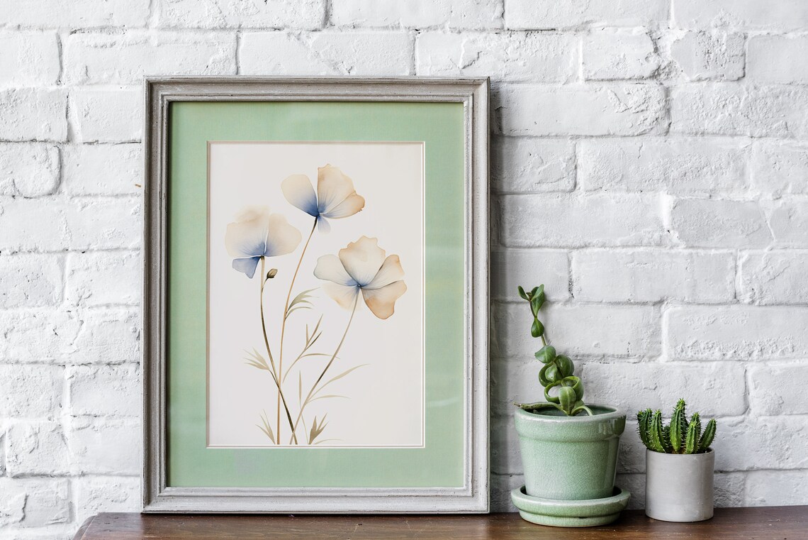 White Poppy Flowers Watercolor Soft Minimalist Botanical Art Poster - Image 5