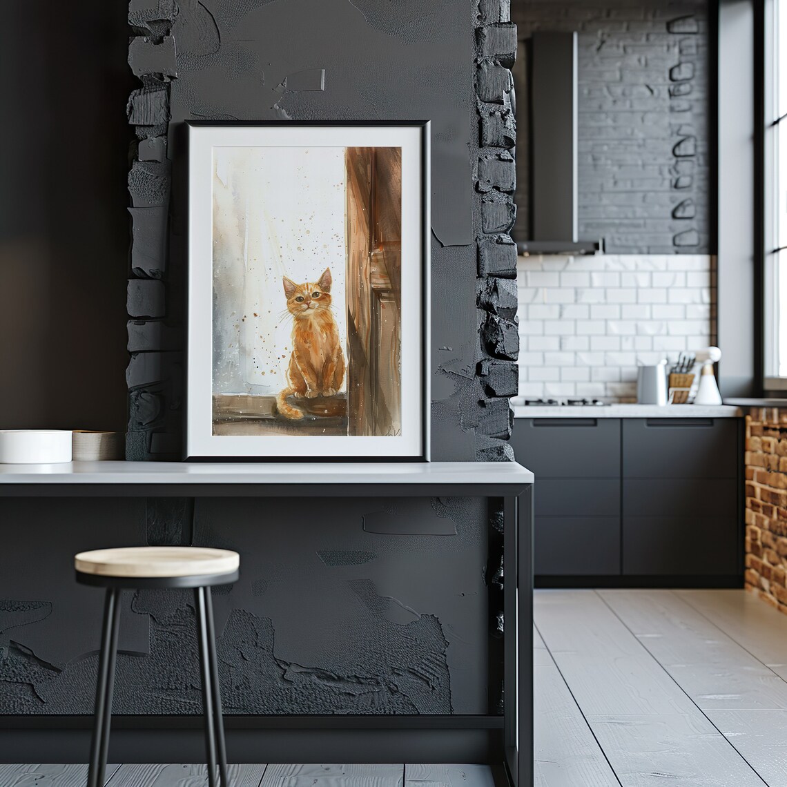 Orange Tabby Kitten Sitting In Sunlight Watercolor Cat Poster - Image 2