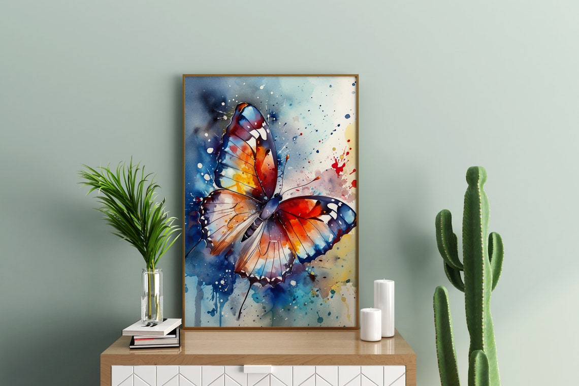 Butterfly Colorful Watercolor Art Orange Blue Wings Splash Poster - Image 4