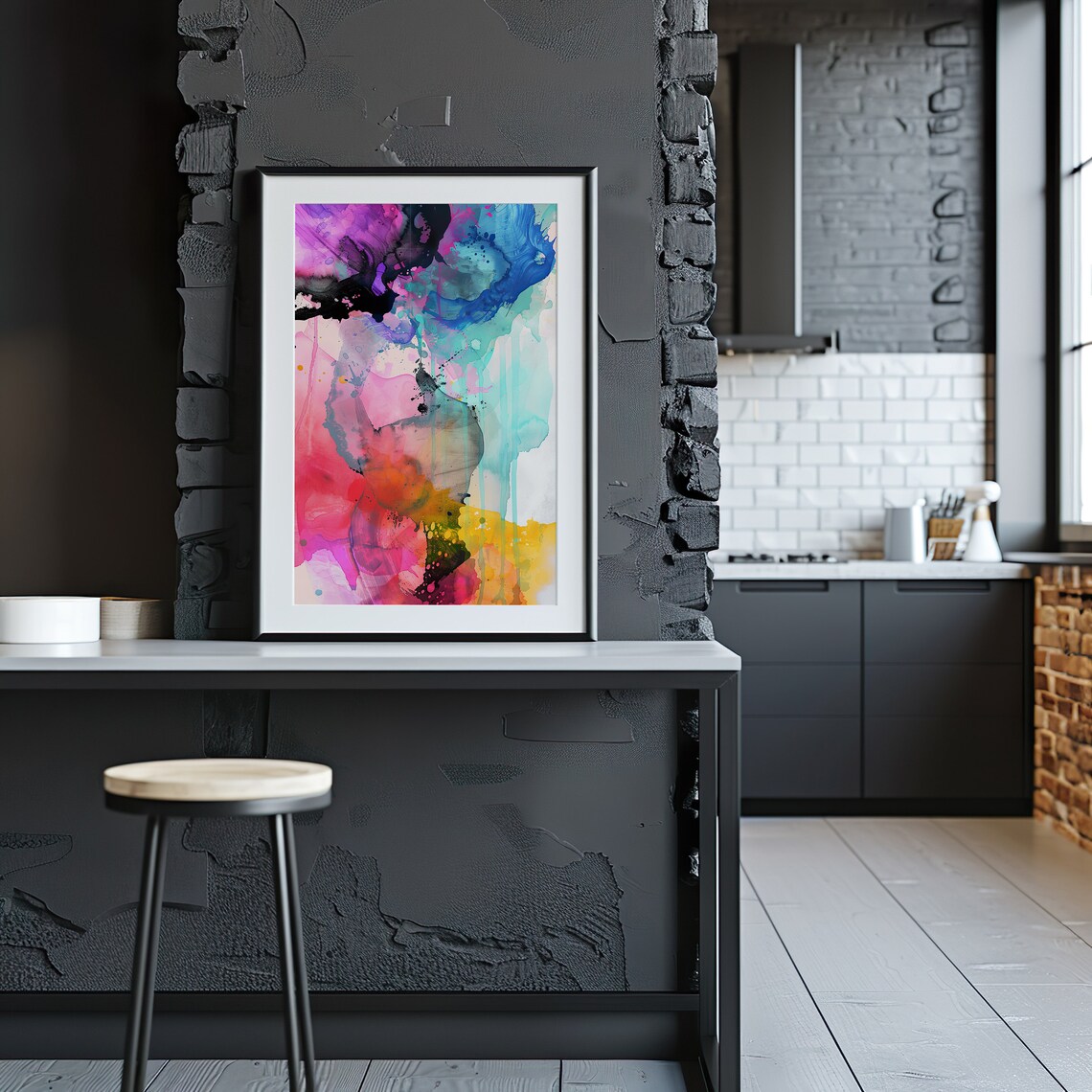Colorful Abstract Ink Art Pink Teal Orange Modern Art Poster - Image 3