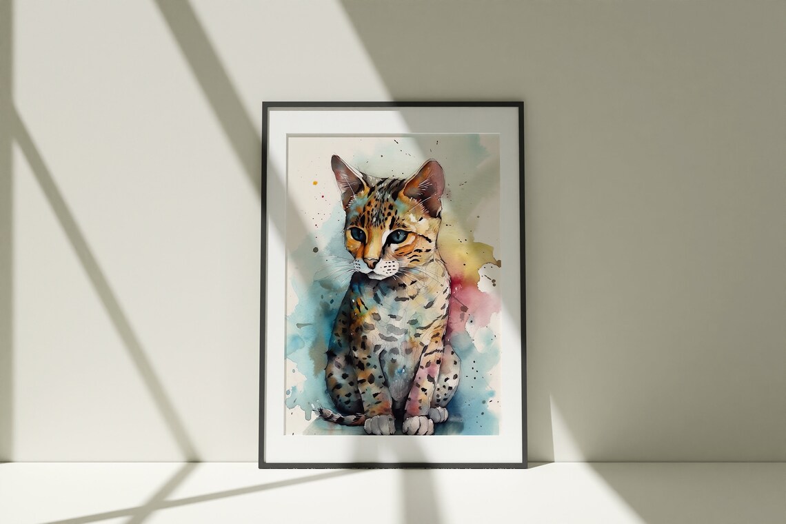 Spotted Kitten Watercolor Portrait Cute Baby Cat Animal Poster - Image 3