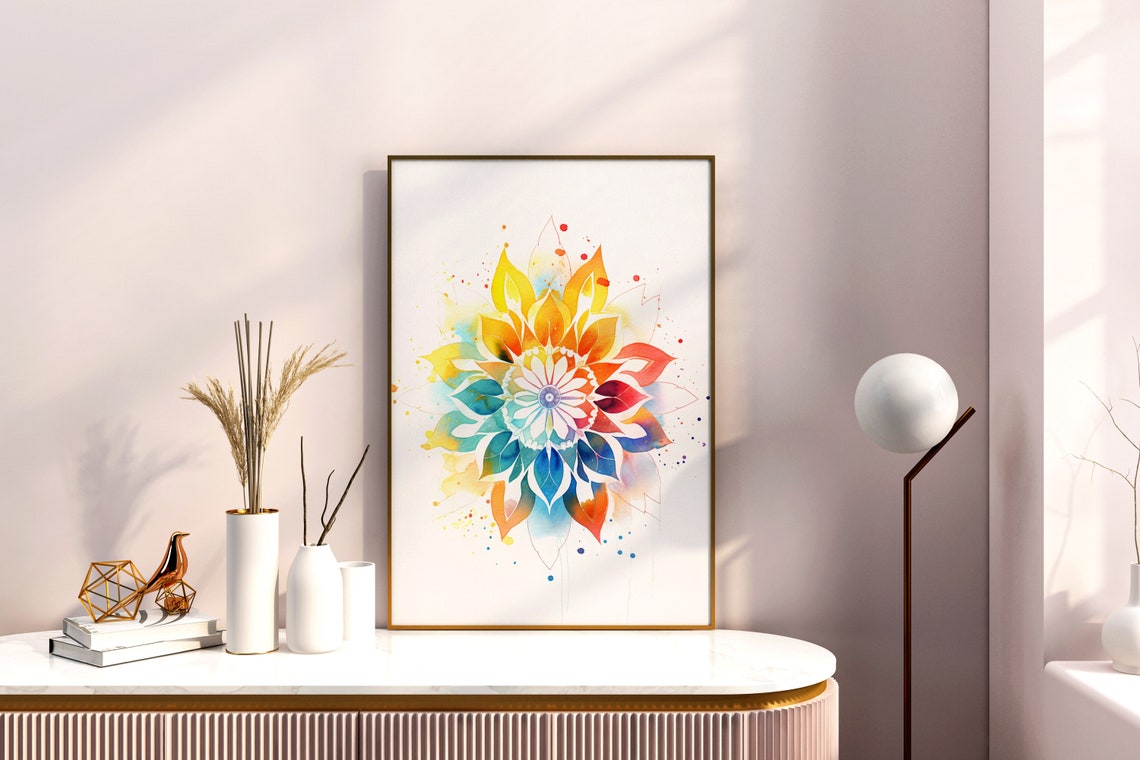 Rainbow Watercolor Mandala Flower Colorful Chakra Yoga Poster - Image 5