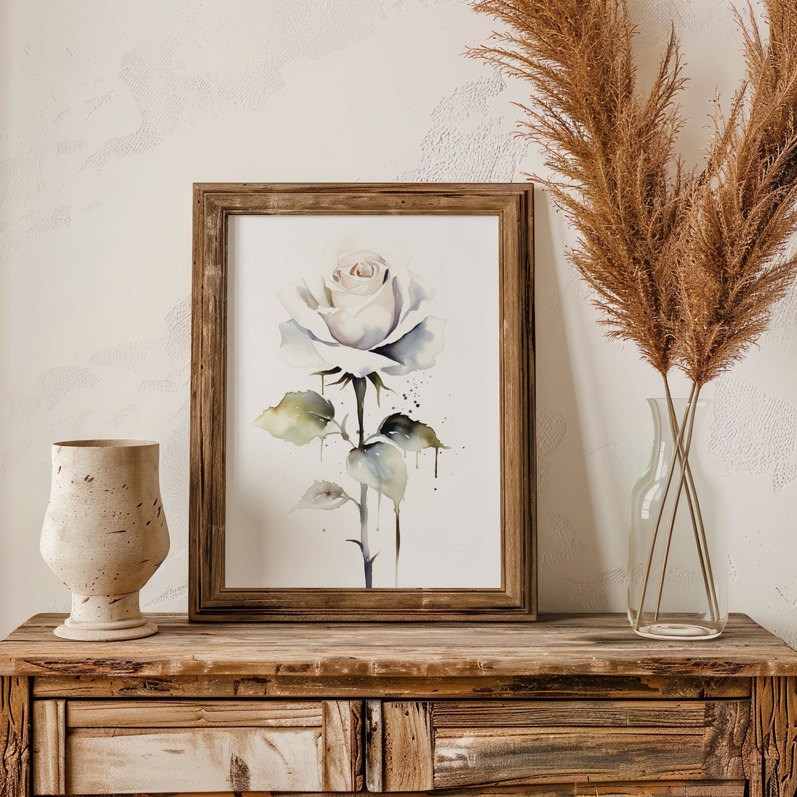 White Rose Ink Drip Artistic Watercolor Modern Botanical Art Poster - Image 4