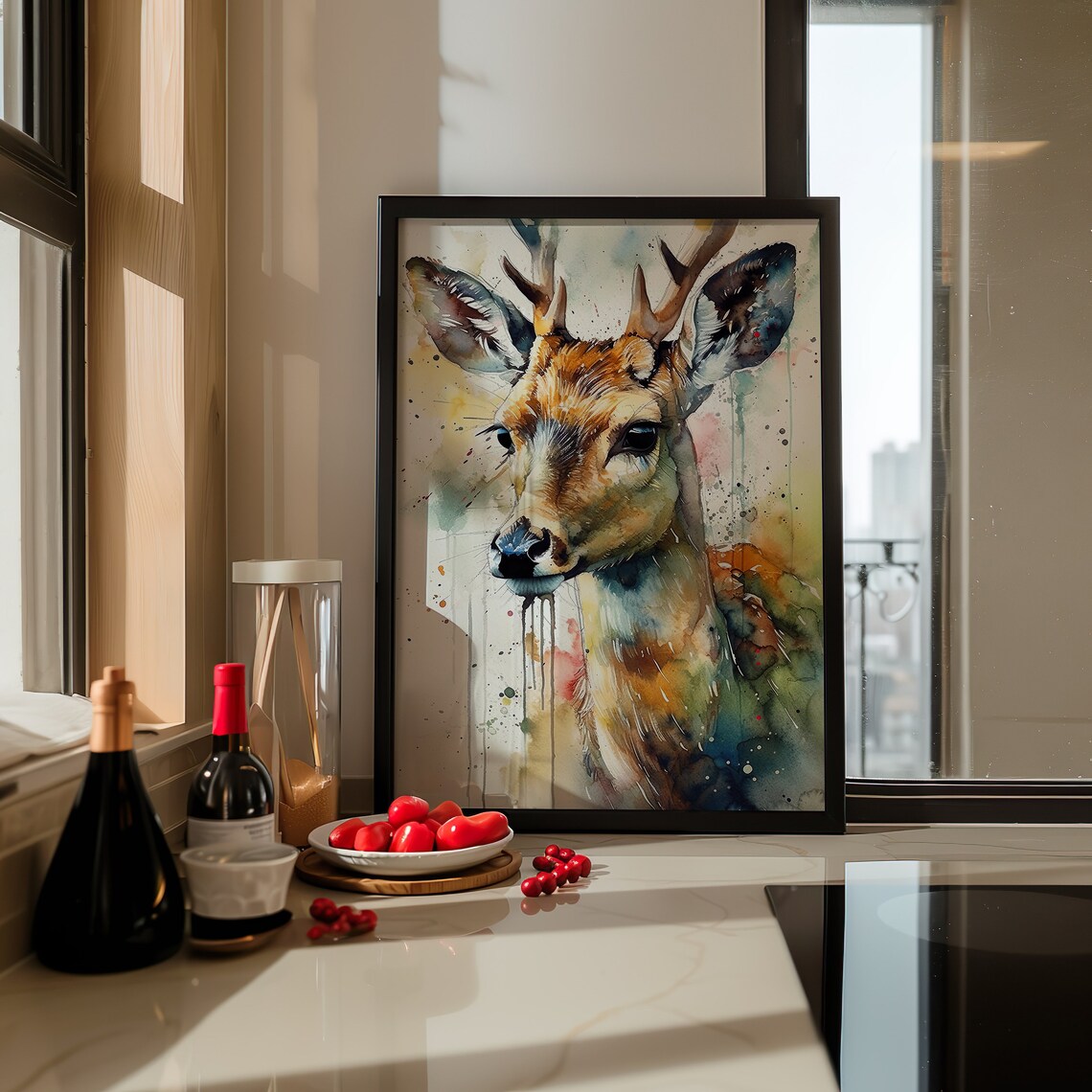 Young Deer Watercolor Portrait Rustic Woodland Animal Art Poster - Image 5