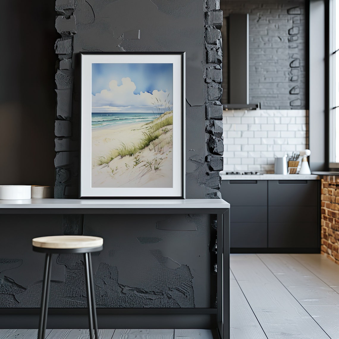 Ocean Beach Watercolor Landscape Sandy Dunes Coastal Art Poster - Image 2