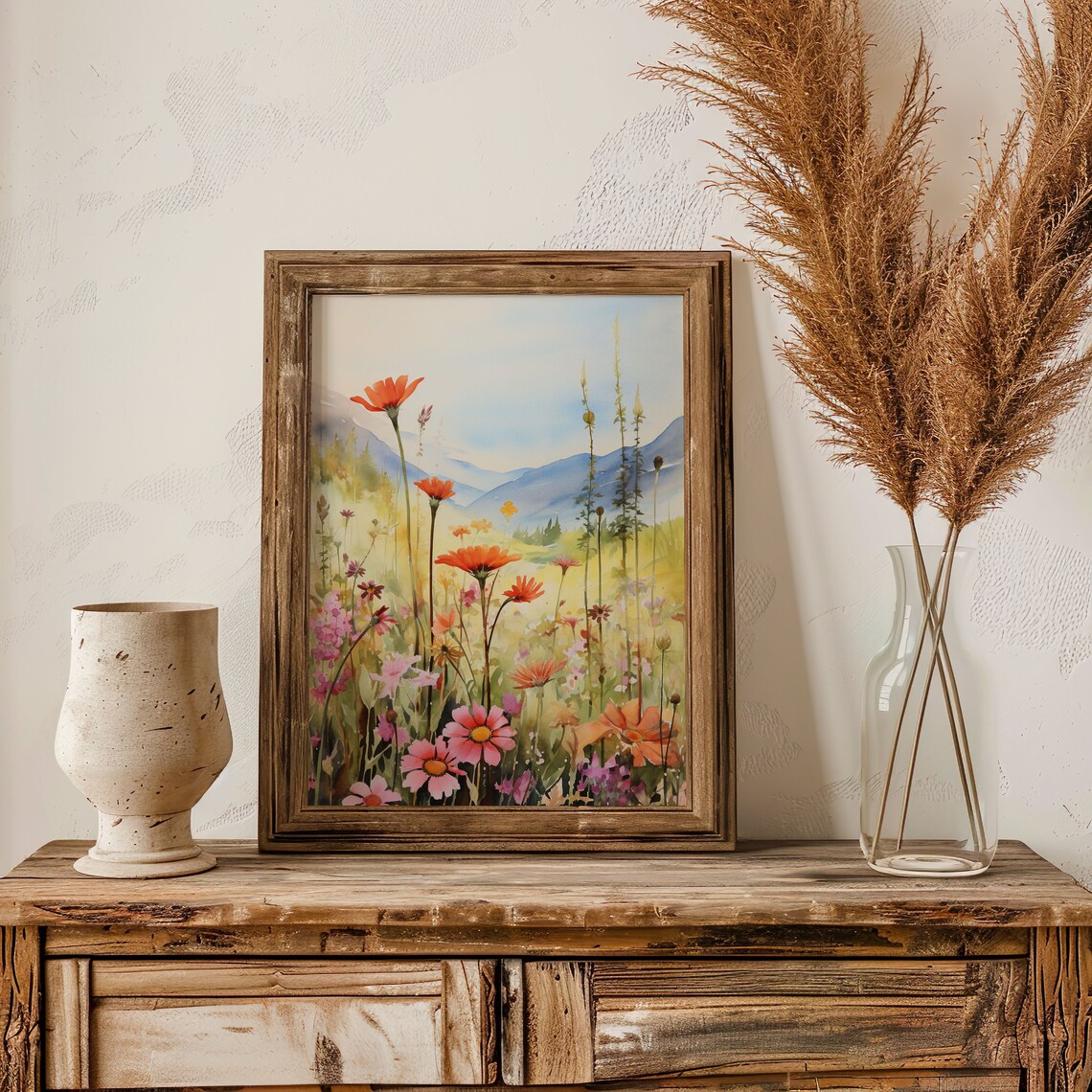 Wildflower Meadow Mountain Watercolor Painting Poster for Cheerful Homes - Image 4