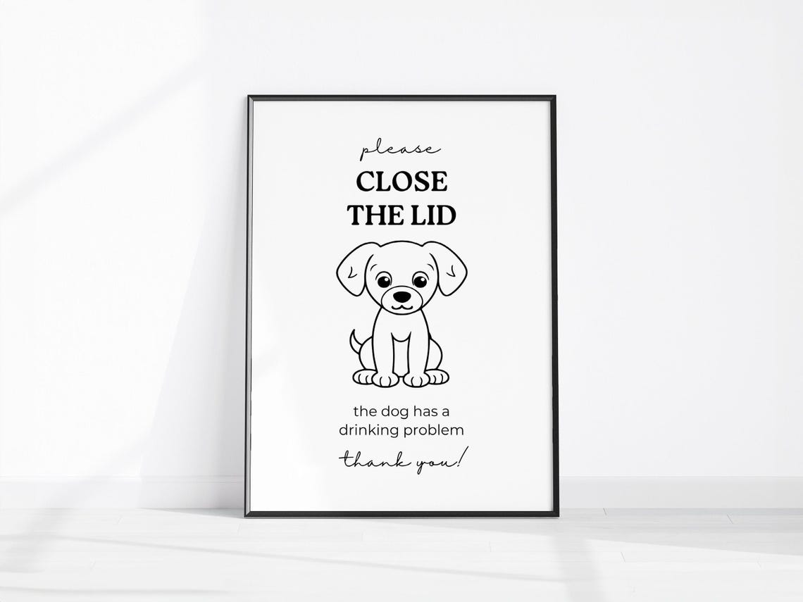Close The Lid Funny Puppy Dog Bathroom Sign Humor Wall Poster Art