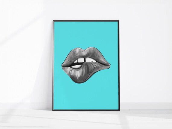 Turquoise Pop Art Lips Bold Retro Fashion Wall Decor Poster Art