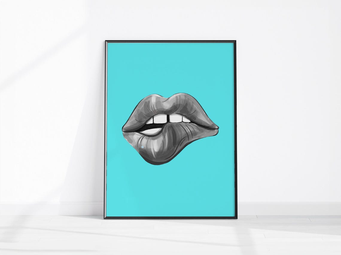 Turquoise Pop Art Lips Bold Retro Fashion Wall Decor Poster Art