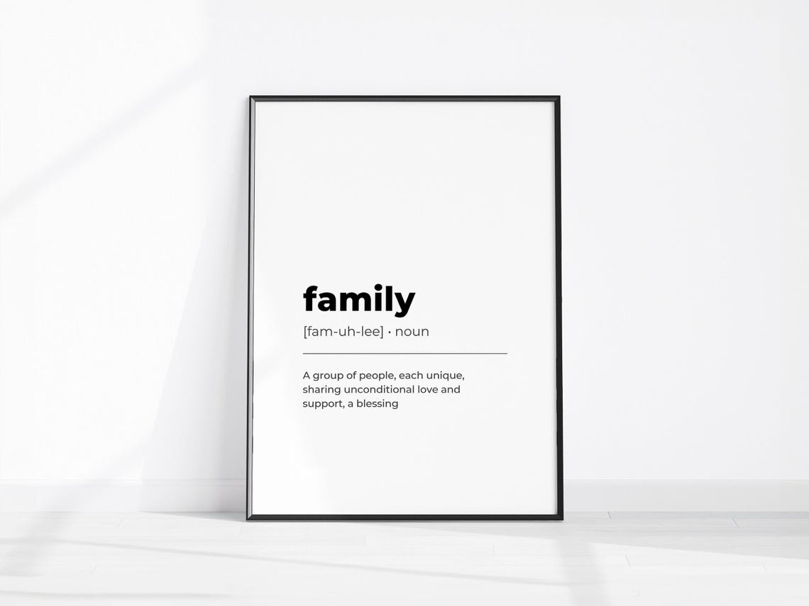 Family Dictionary Definition Meaning Minimalist Black White Poster
