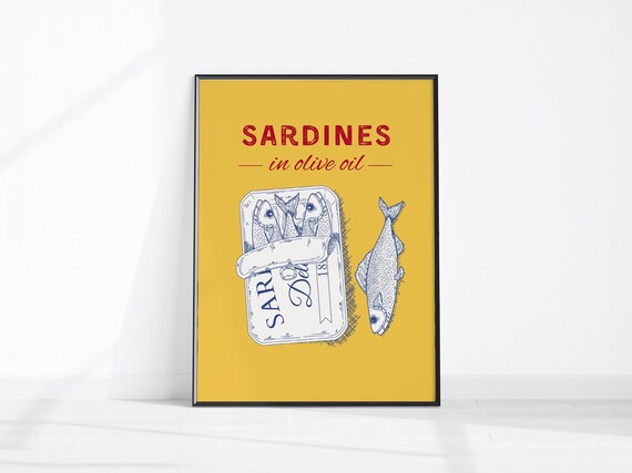 Tinned Sardines Art Print Sardine Wall Retro Kitchen Trendy Poster Fish Foodie Home Decor