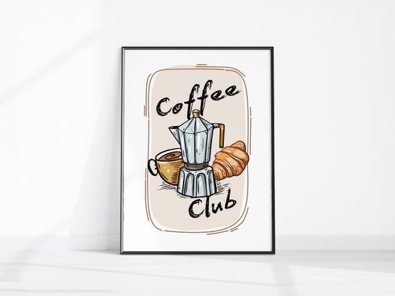 Retro Kitchen Wall Art Coffee Print Poster Croissant Vintage Decor Cafe Club Dining Room