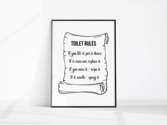 Funny Toilet Rules Scroll Sign Bathroom Humor Quote Wall Poster