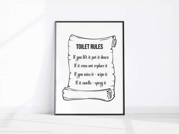 If You Miss It Wipe Funny Toilet Rules Wall Art Above Loo Sign Fun Bathroom Decor Wc Scroll Print
