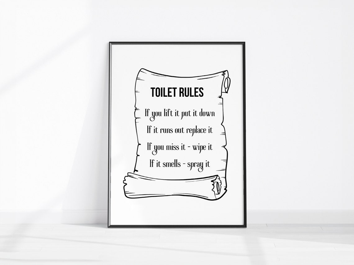 Funny Toilet Rules Scroll Sign Bathroom Humor Quote Wall Poster